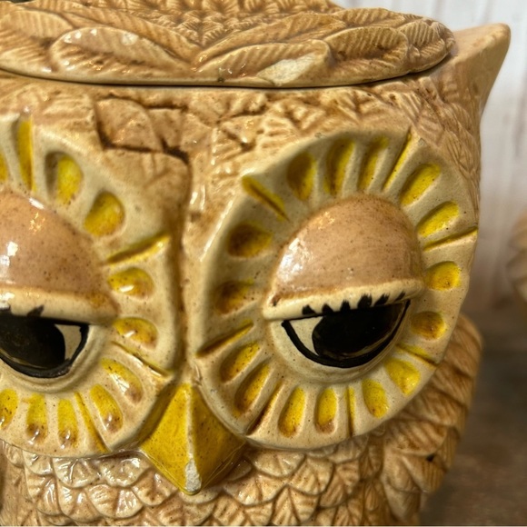 Vintage Double Sided Face Owl Set Of 3 OWL-SITTRE ‘79 Cookie Jar Canister - Picture 10 of 10